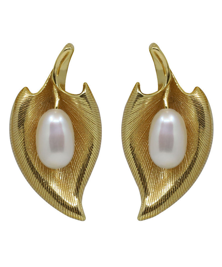 Earrings Copper Stud Retro Overgild Pearl Gold