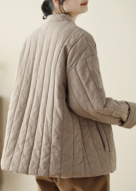 Retro Khaki Stehkragen Orientalischer Knopf Feine Baumwollfüllung Mantel Winter TZ044