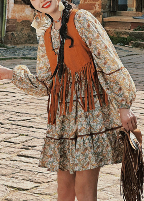 Weste Stücke Zwei Lange Quaste Kleid Und Patchwork Set Retro