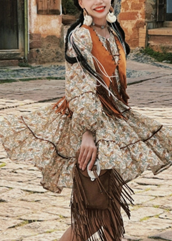 Weste Stücke Zwei Lange Quaste Kleid Und Patchwork Set Retro