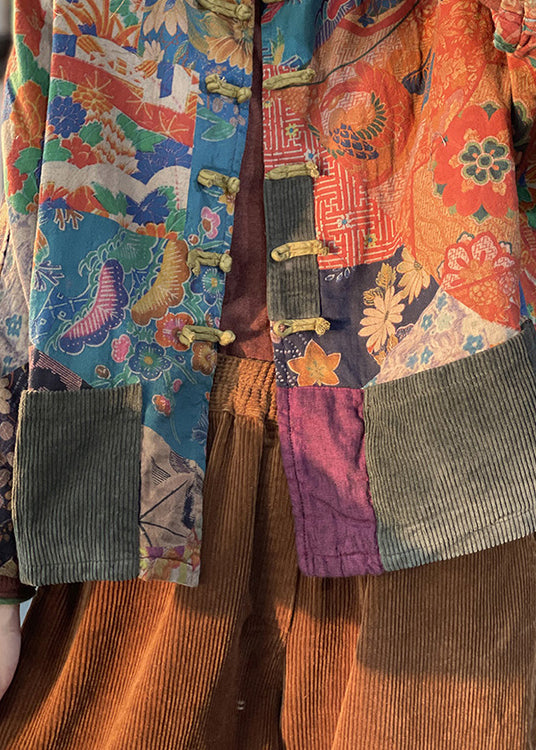 Retro-Druck Orientalischer Knopf Cord Feine Baumwolle gefüllter Mantel Winter RU040