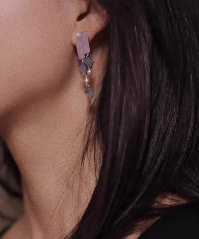 Asymmetrical Earrings Chalcedony Drop Retro Alloy Purple Tassel