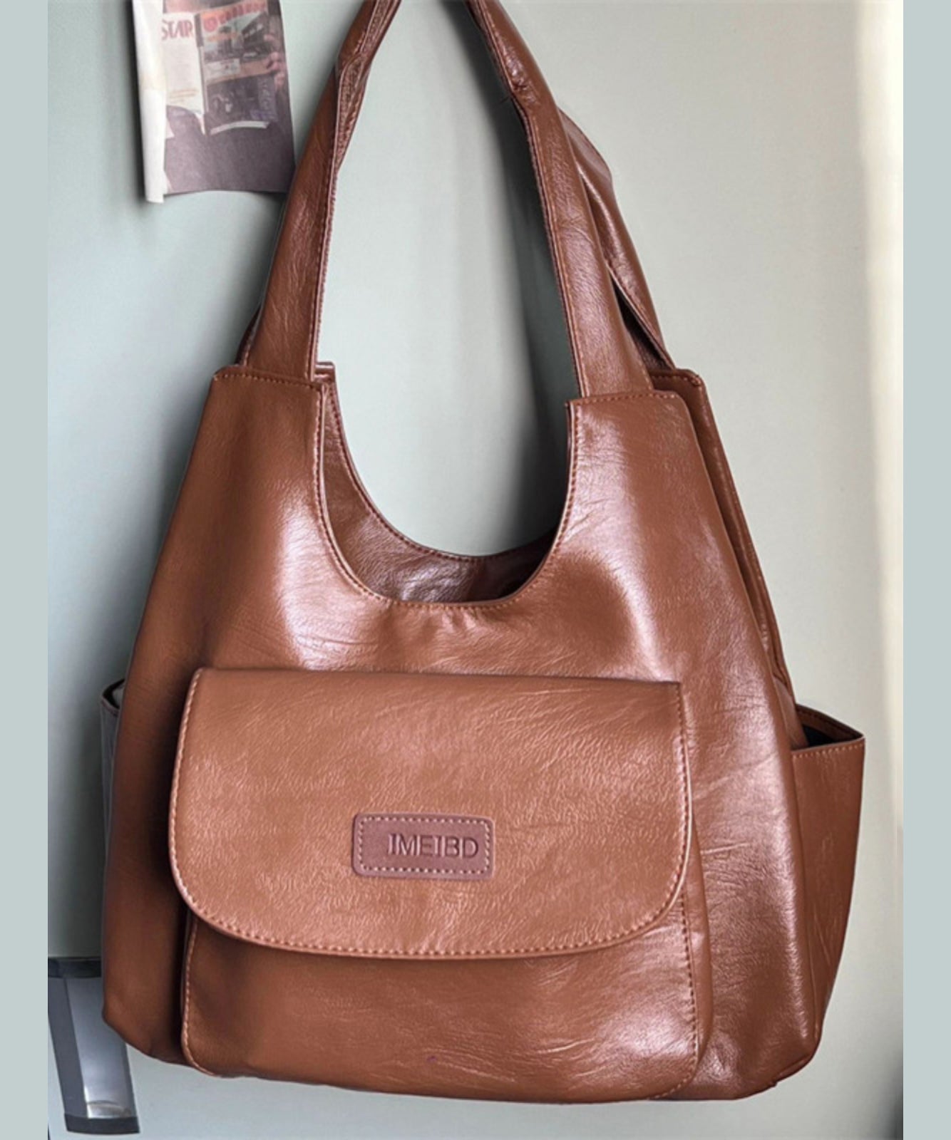 Vielseitige Handtasche aus Kunstleder im Retro-Stil mit großem Fassungsvermögen, braun, SX1007