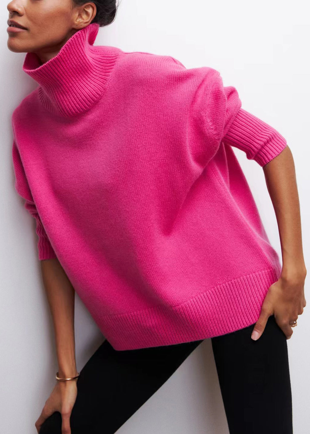 Rose Gemütliche Dicke Rollkragenpullover Stricken Frühling