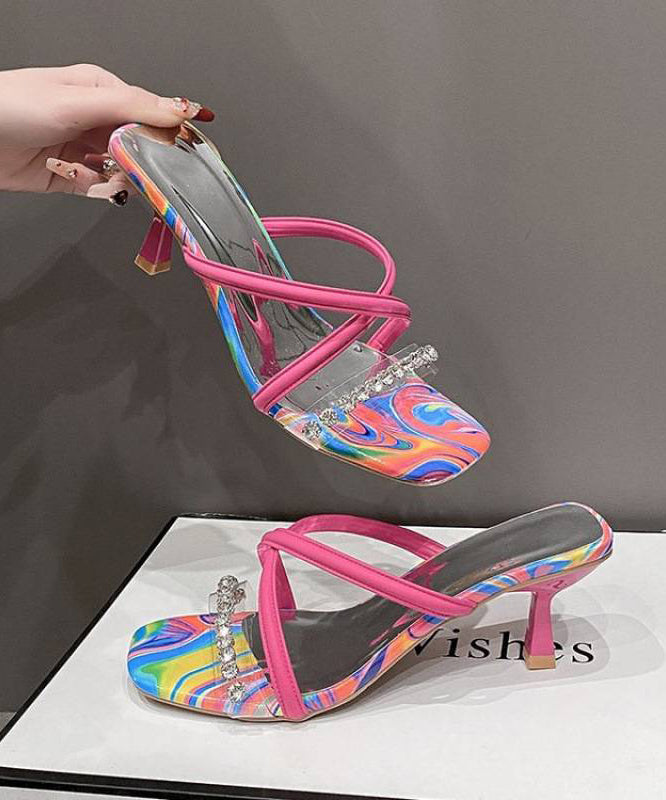 Fitted Splicing Faux Rose Slide High Heel Sandals Leather
