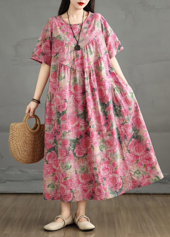 Sommerkleid Print Rose Knöchel Baumwolle Übergroß