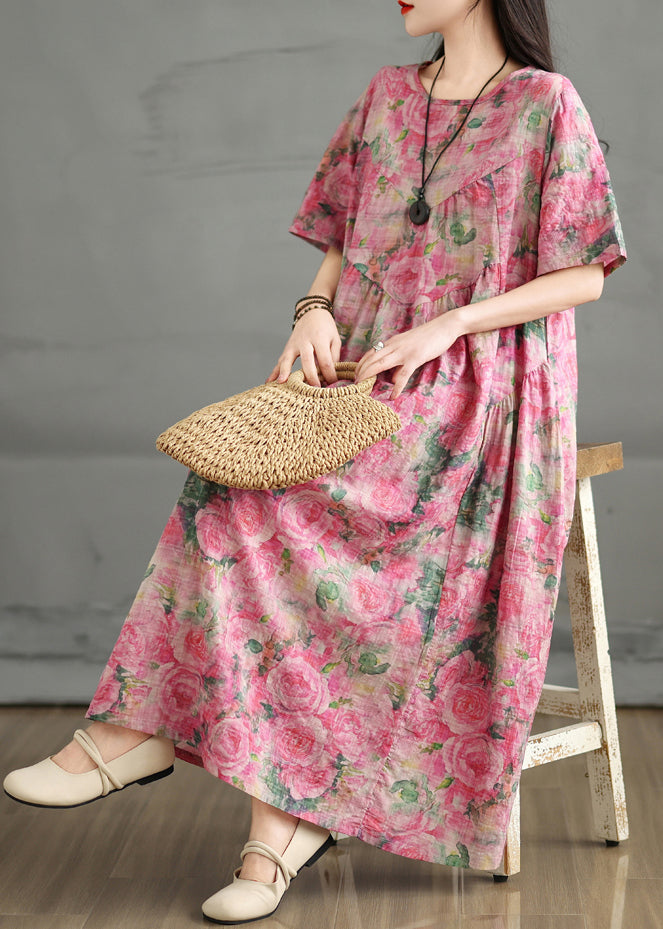 Sommerkleid Print Rose Knöchel Baumwolle Übergroß