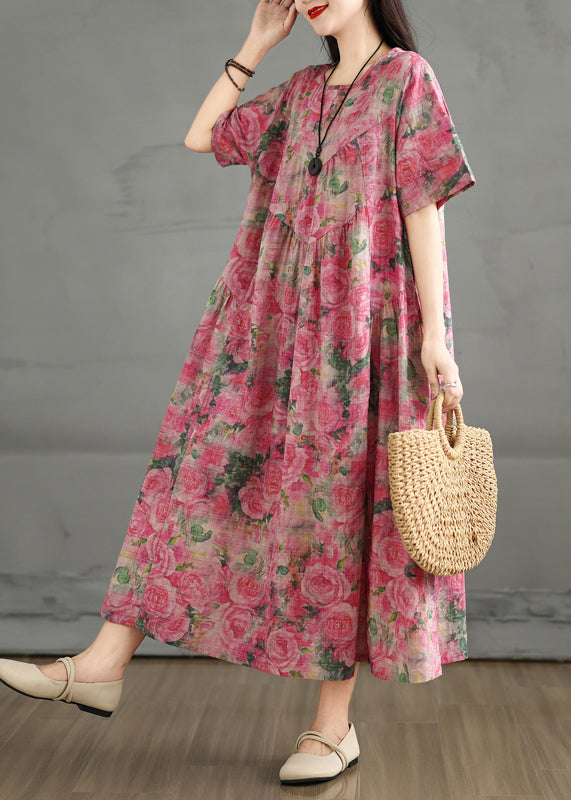 Sommerkleid Print Rose Knöchel Baumwolle Übergroß