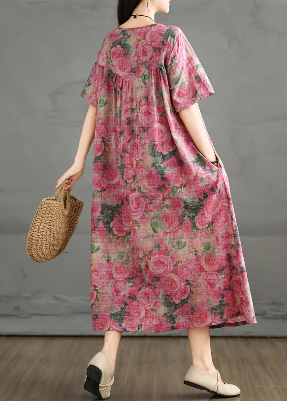 Sommerkleid Print Rose Knöchel Baumwolle Übergroß