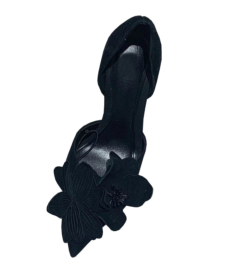 Heels Suede Rose High Toe Splicing Pointed Chic Floral