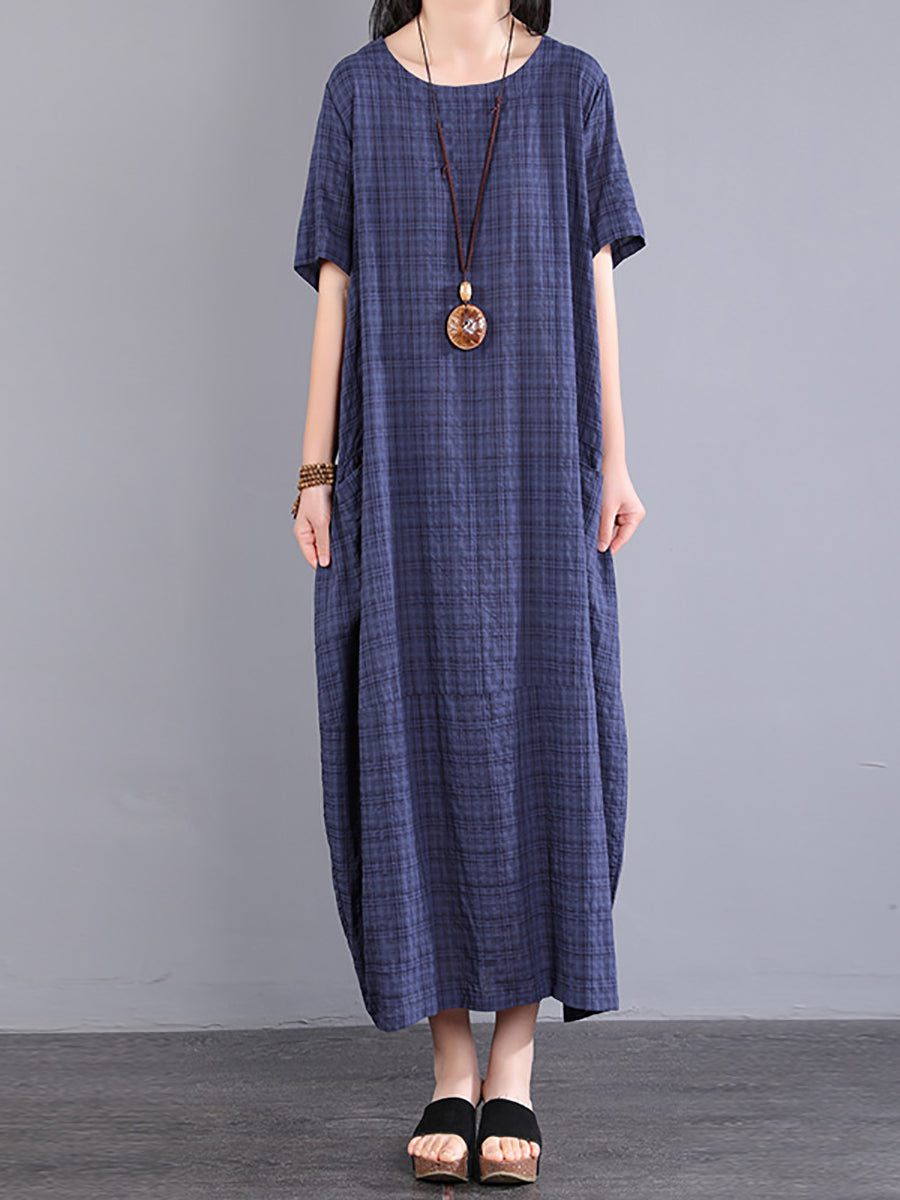 Übergröße Damen Sommer Artsy Plaid Lockeres Kleid KL1026