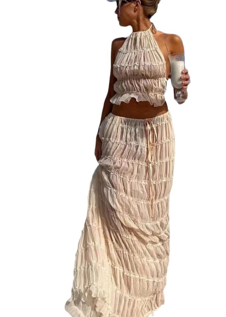 Sexy Falten Neckholder Zwei Apricot Set Stück Rückenfrei