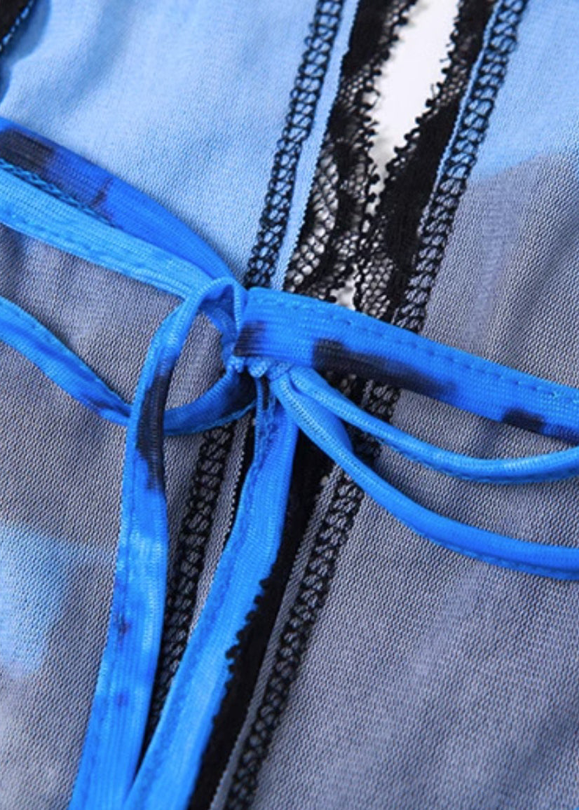 Spitze Patchwork Asymmetrische Party Sexy Kleider Blau
