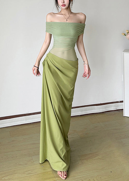 Sexy Kleider Sommer Maxi Falten Patchwork Tüll Grün