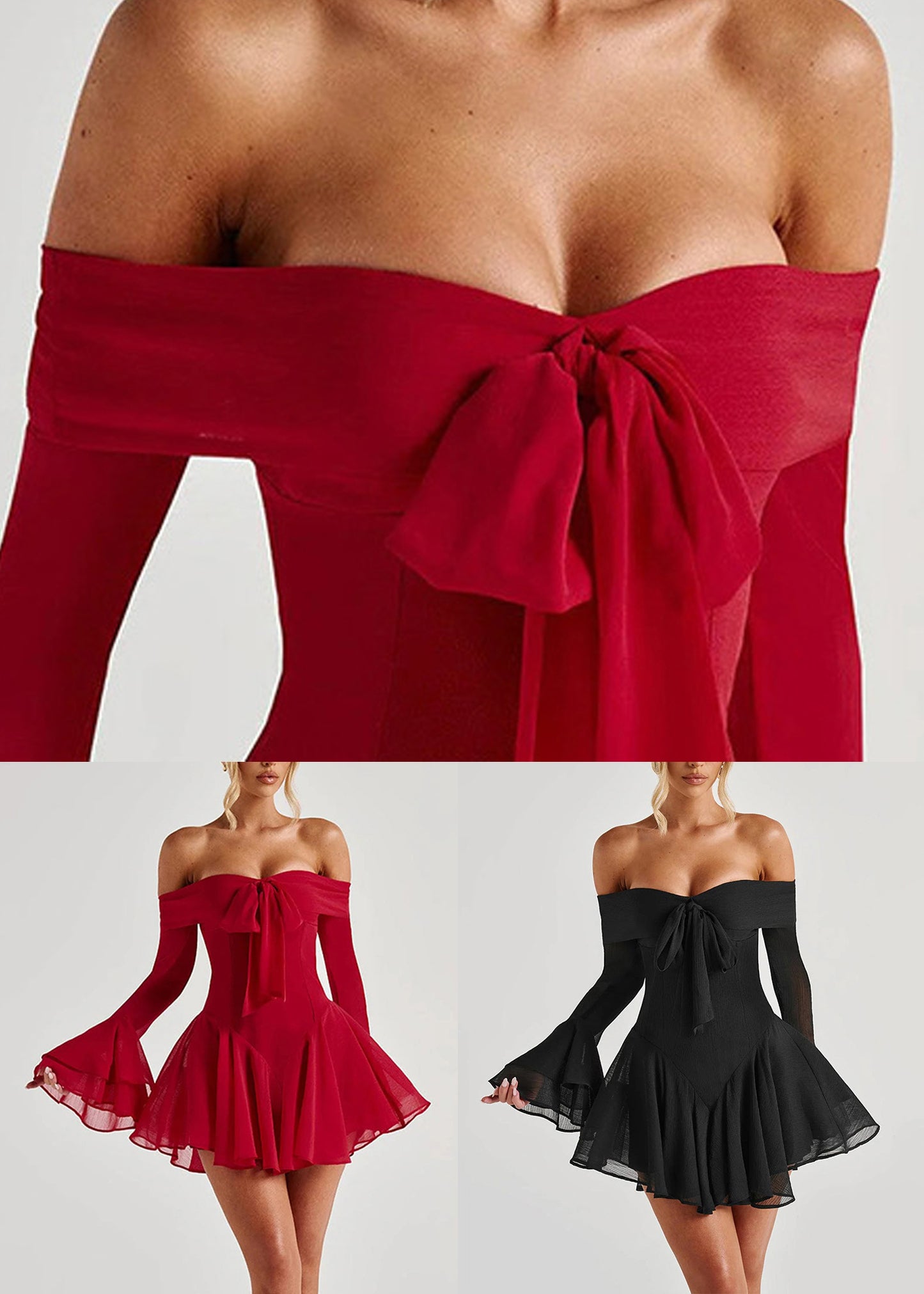 Halsschleife Mid Cotton Sleeve Sexy Slash Red Dress Flare
