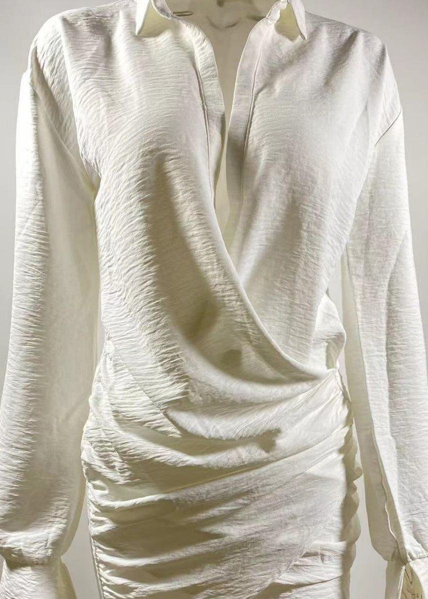 Sexy weißes Peter-Pan-Kragen-Kleid aus massiver Baumwolle, mittellang, Herbst, QE031