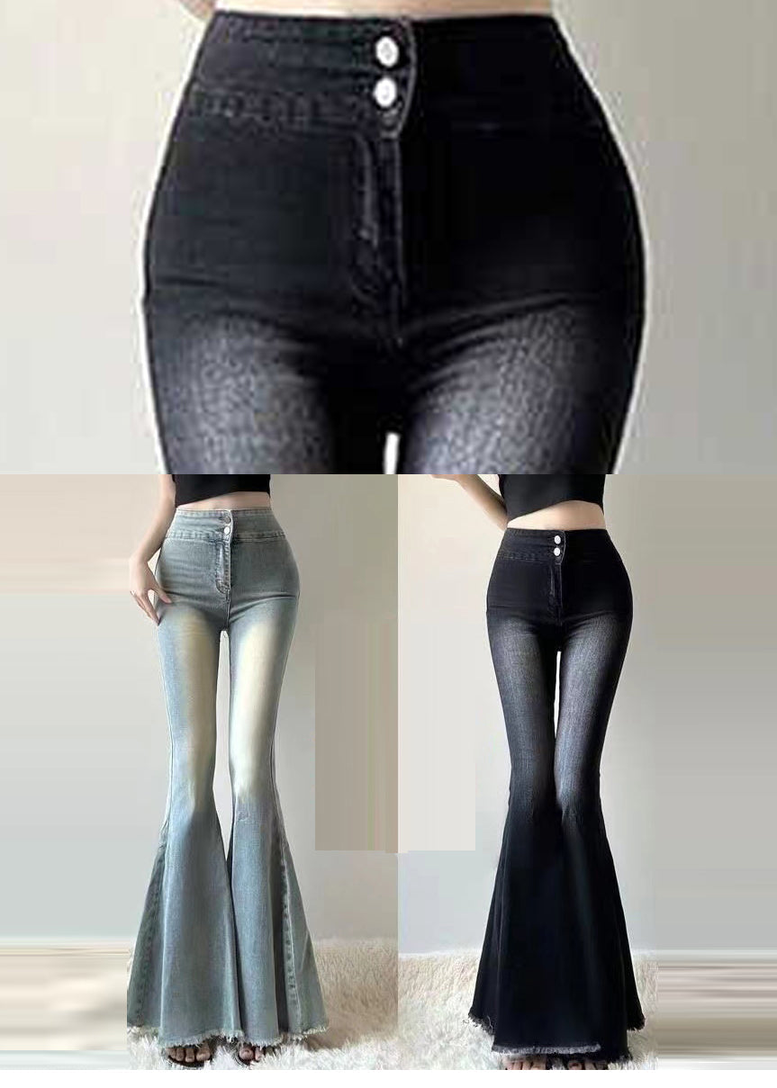 Silm Fit Schwarze High Waist Denim Schlaghose Frühling YP030