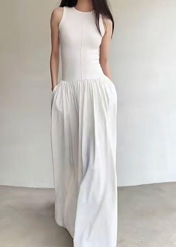 Weißes, extra großes Kleid mit Seidensaum, ärmellos, lang, Baumwolle