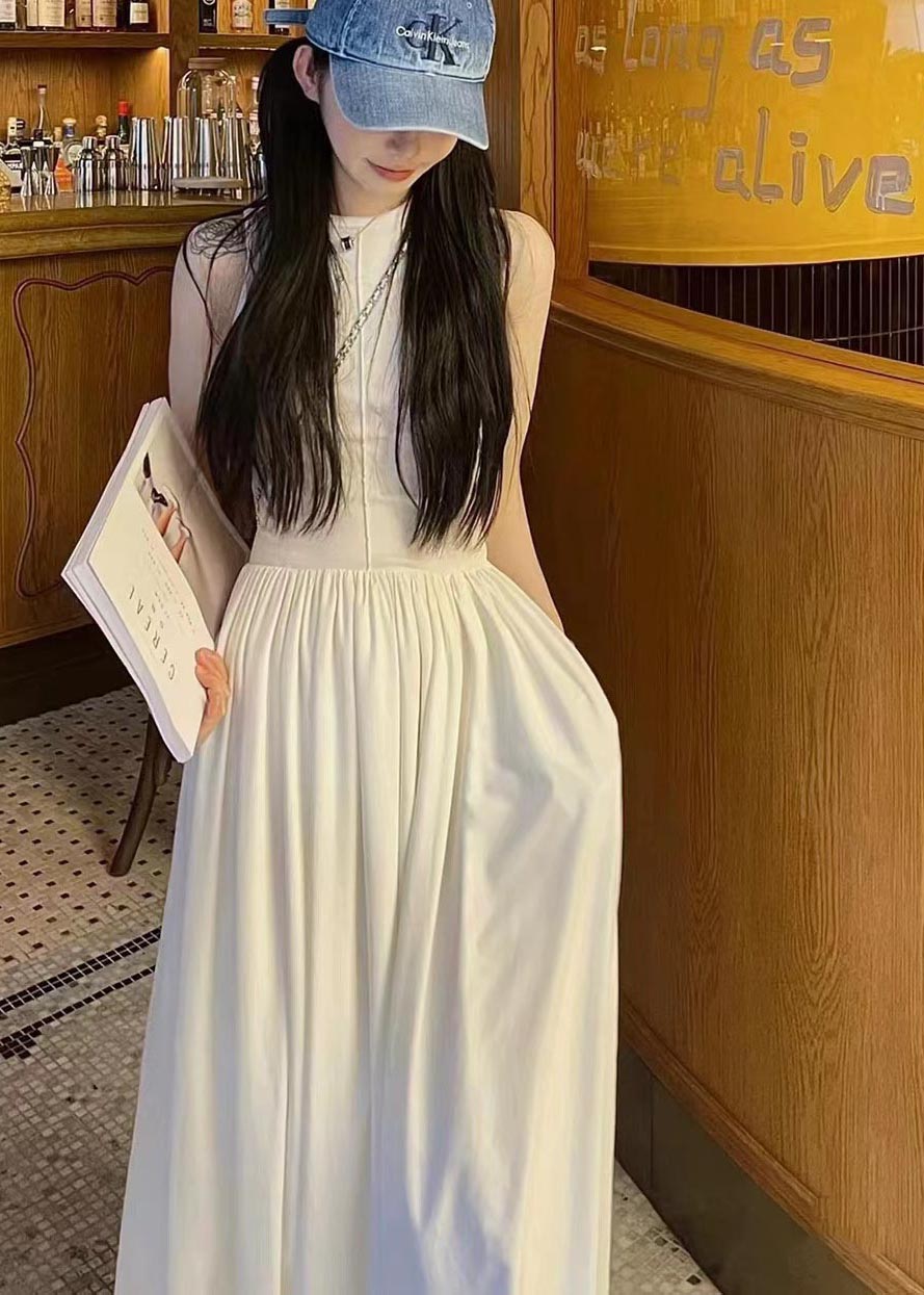 Weißes, extra großes Kleid mit Seidensaum, ärmellos, lang, Baumwolle