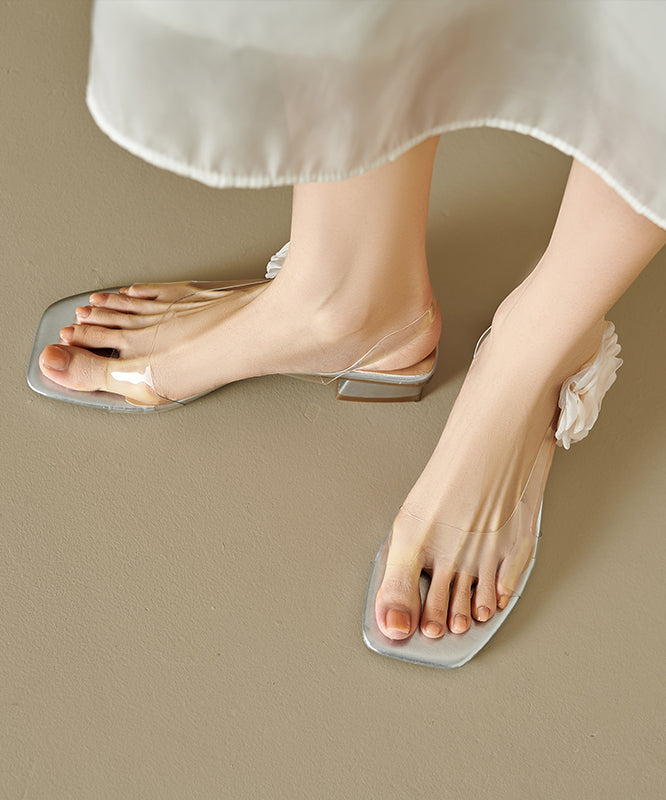 Splicing Silver Stylish Chunky Peep Floral Toe Sandals
