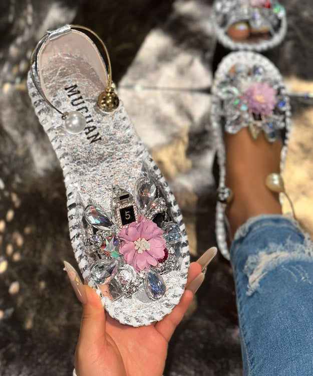 Silver Sandals For Fashion Splicing Floral Walking Zircon Best