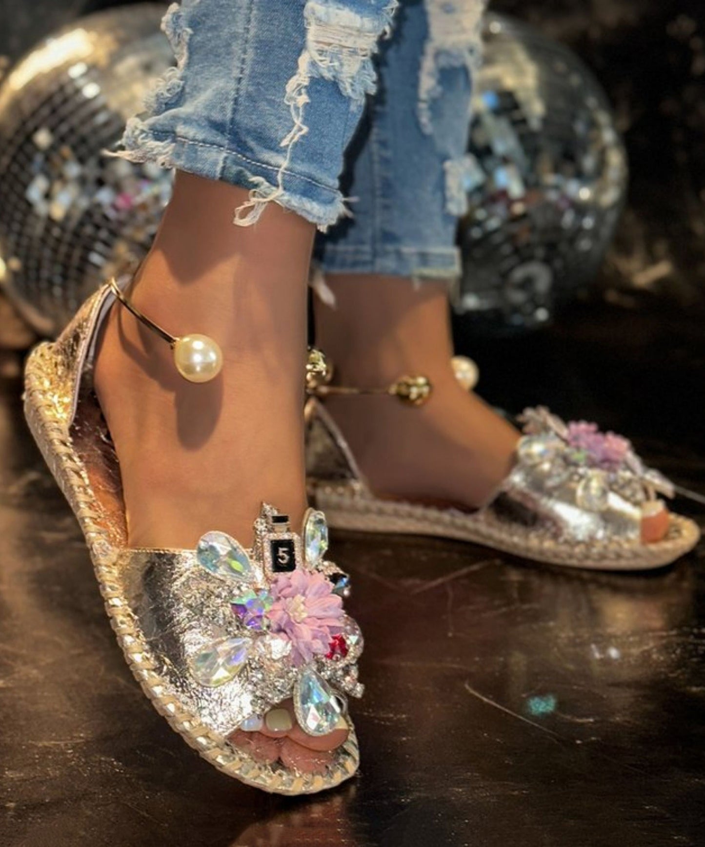 Silver Sandals For Fashion Splicing Floral Walking Zircon Best