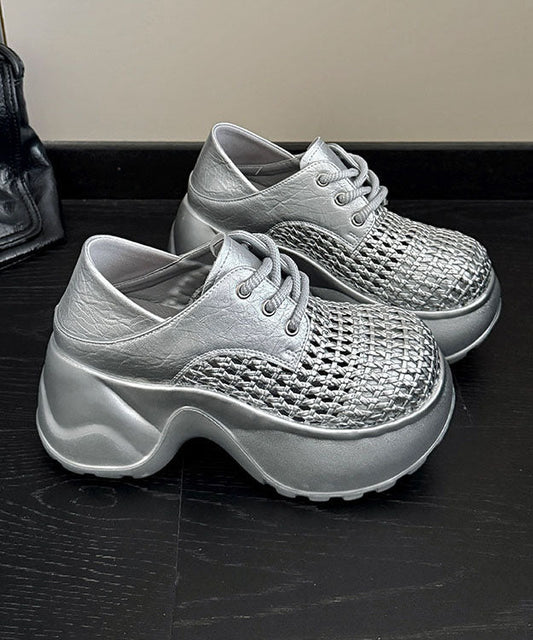 Up Out Silver Platform Fashion Hollow Splicing Sandals Lace