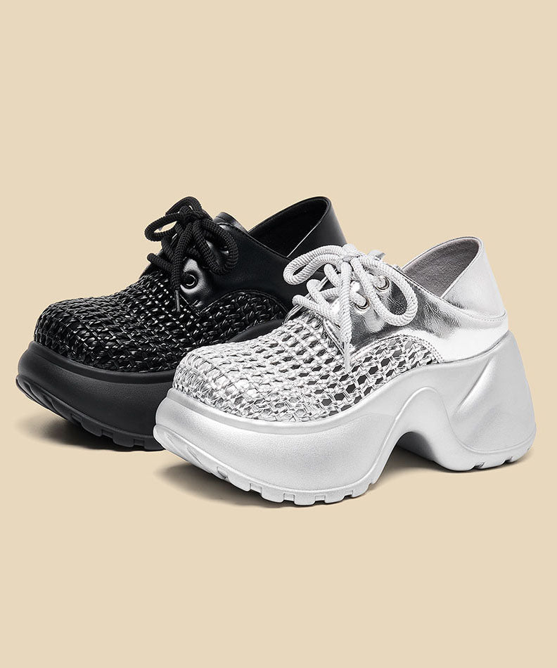 Up Out Silver Platform Fashion Hollow Splicing Sandals Lace