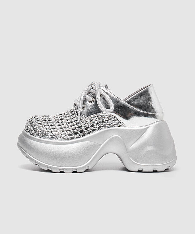 Up Out Silver Platform Fashion Hollow Splicing Sandals Lace