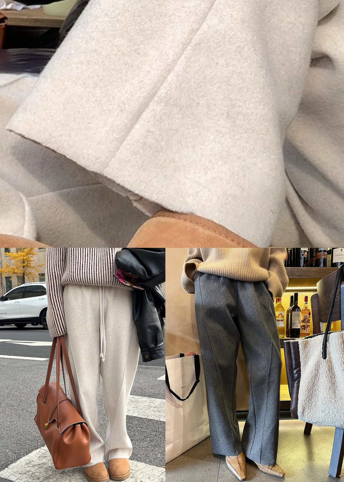 Einfache Apricot Taschen Elastische Taille Wollhose Winter RF018