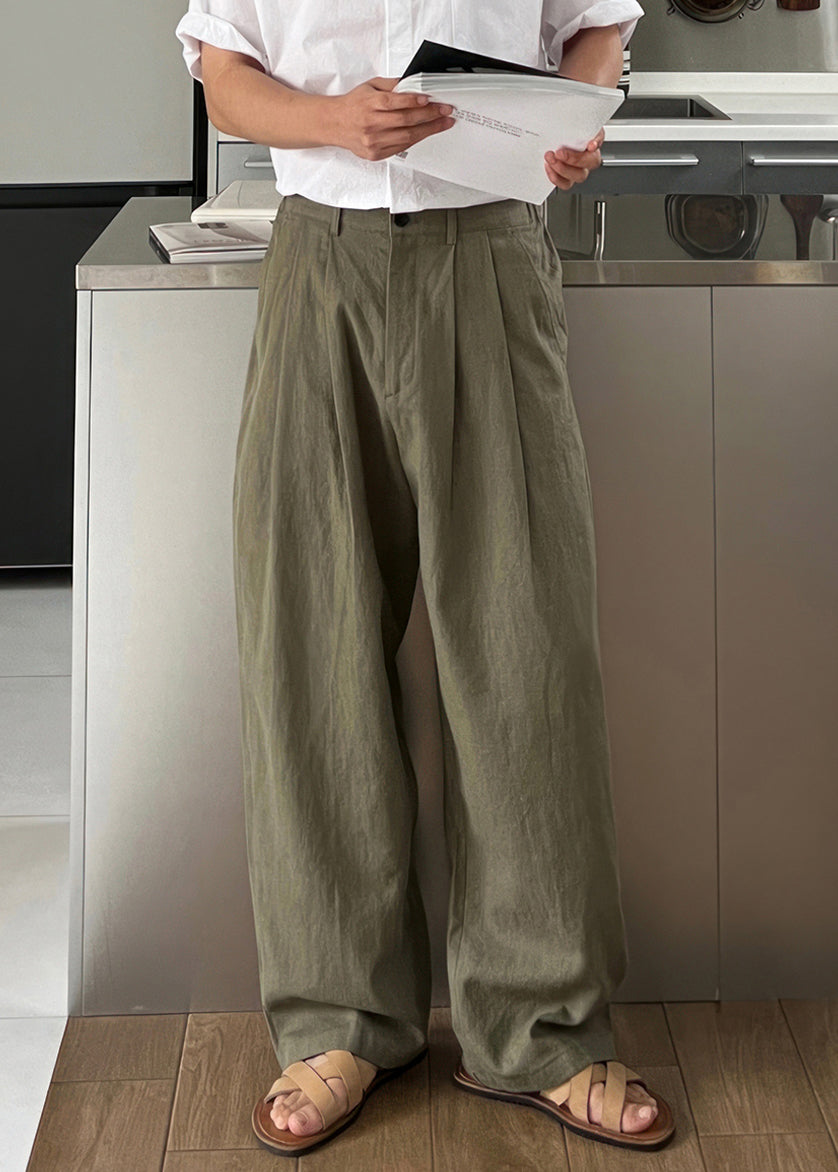 Waist Men Green Army Solid Linen High Summer Pants Simple