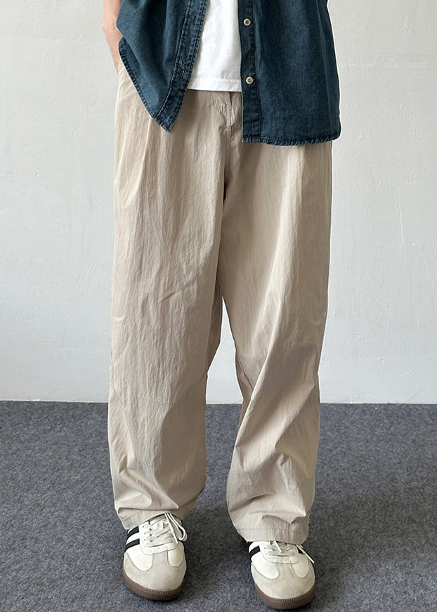 Pantalon d'été en coton avec poches boutonnées pour homme, simple et uni, beige