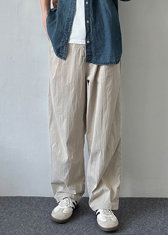 Pantalon d'été en coton avec poches boutonnées pour homme, simple et uni, beige