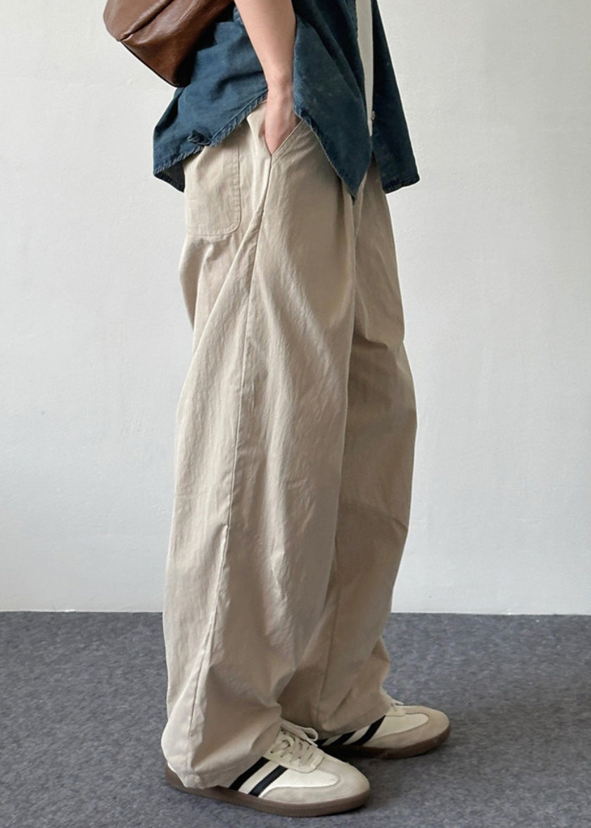 Pantalon d'été en coton avec poches boutonnées pour homme, simple et uni, beige