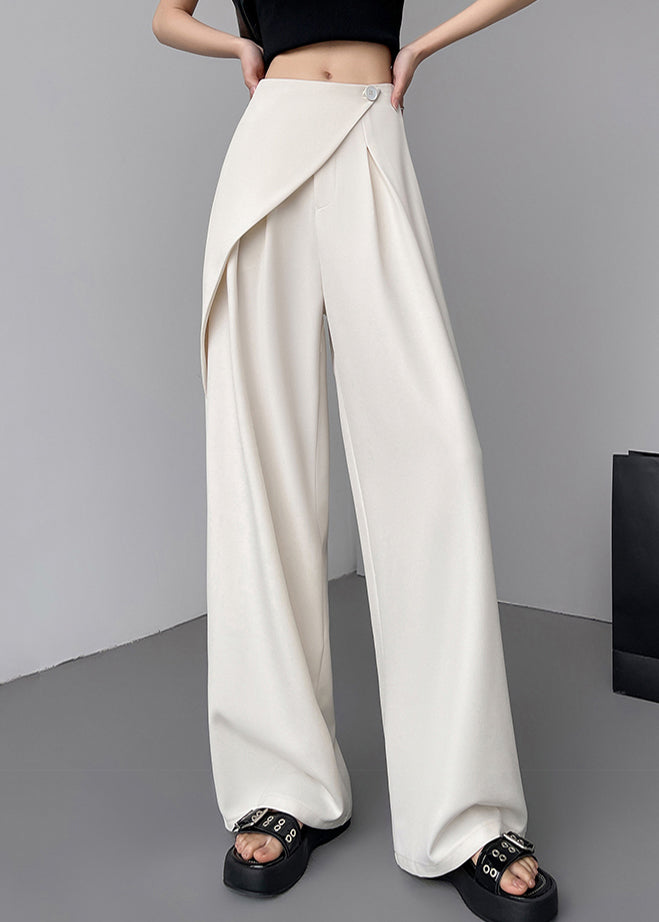 Pantalon beige d'été à jambes larges et patchwork, taille simple et haute