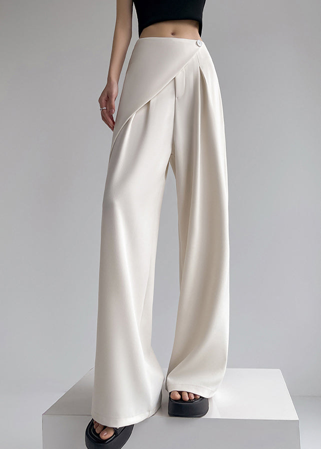 Pantalon beige d'été à jambes larges et patchwork, taille simple et haute