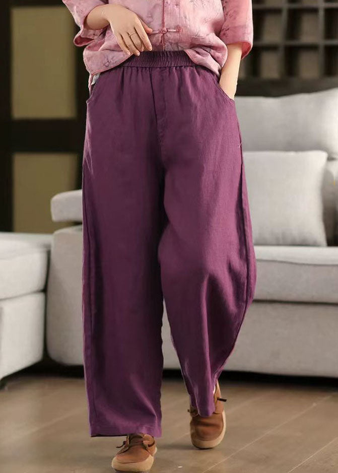 Elastic Black Oversized Linen Pants Waist Trousers Simple Summer
