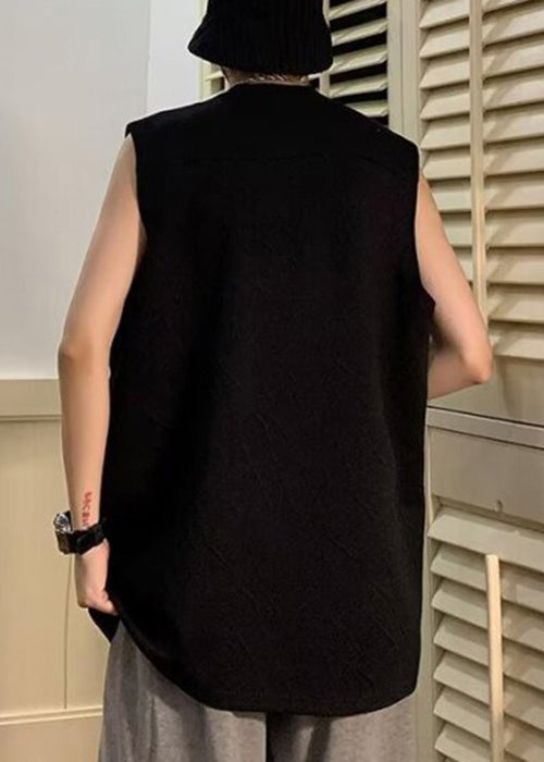 Chemises en coton à col rond sans manches pour hommes, couleur unie, simple, noire