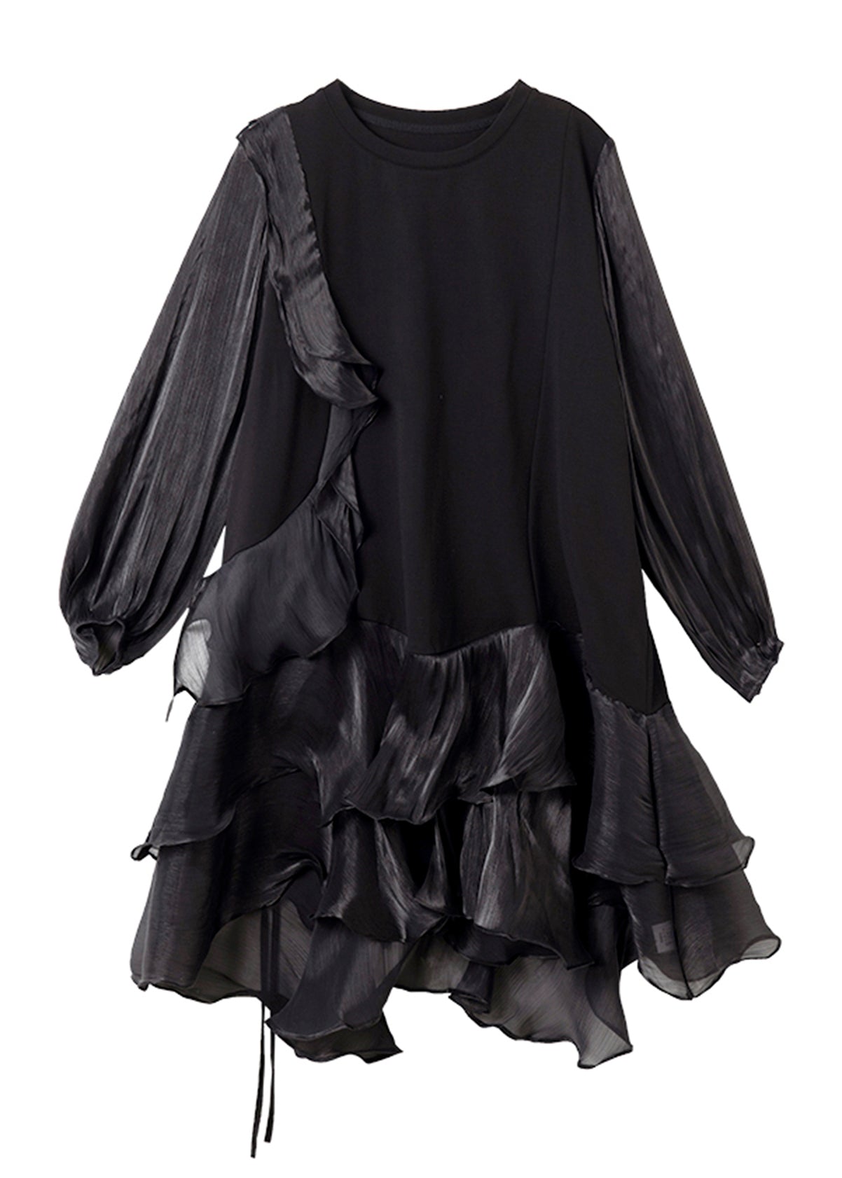 Schwarzes Kleid Laterne Patchwork Mittel Einfach Urlaub Ärmel Tüll
