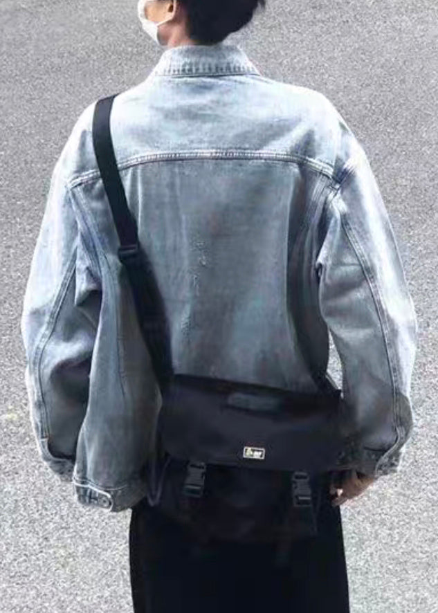 TC043 Kragen Frühling Einfache Peter Mäntel Taste Denim Herren Pan Blau