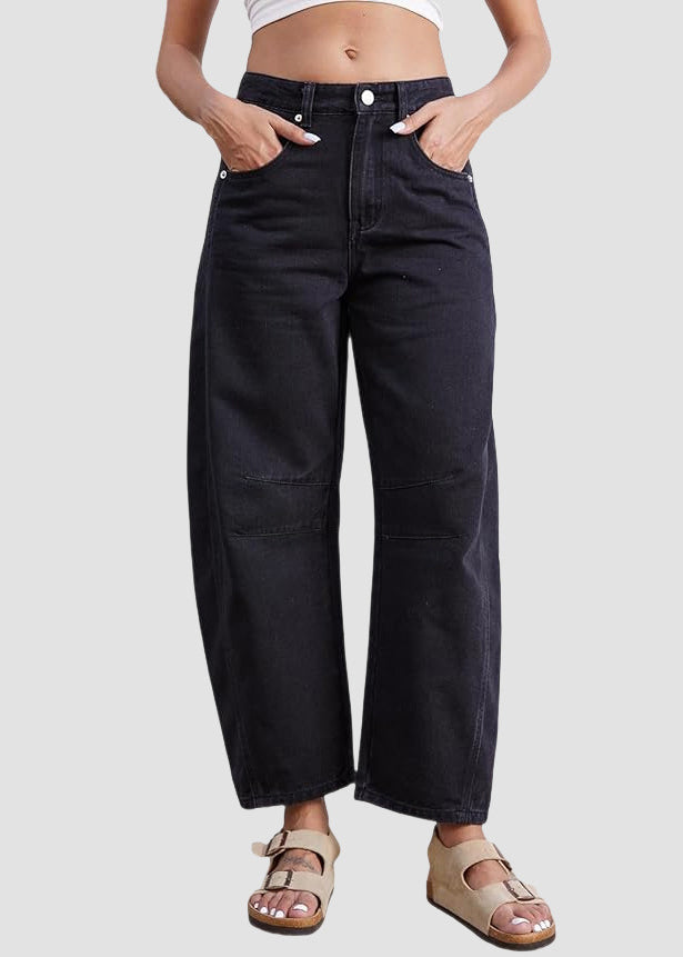 Pantalon d'été simple en jean taille haute avec poches courtes bleues
