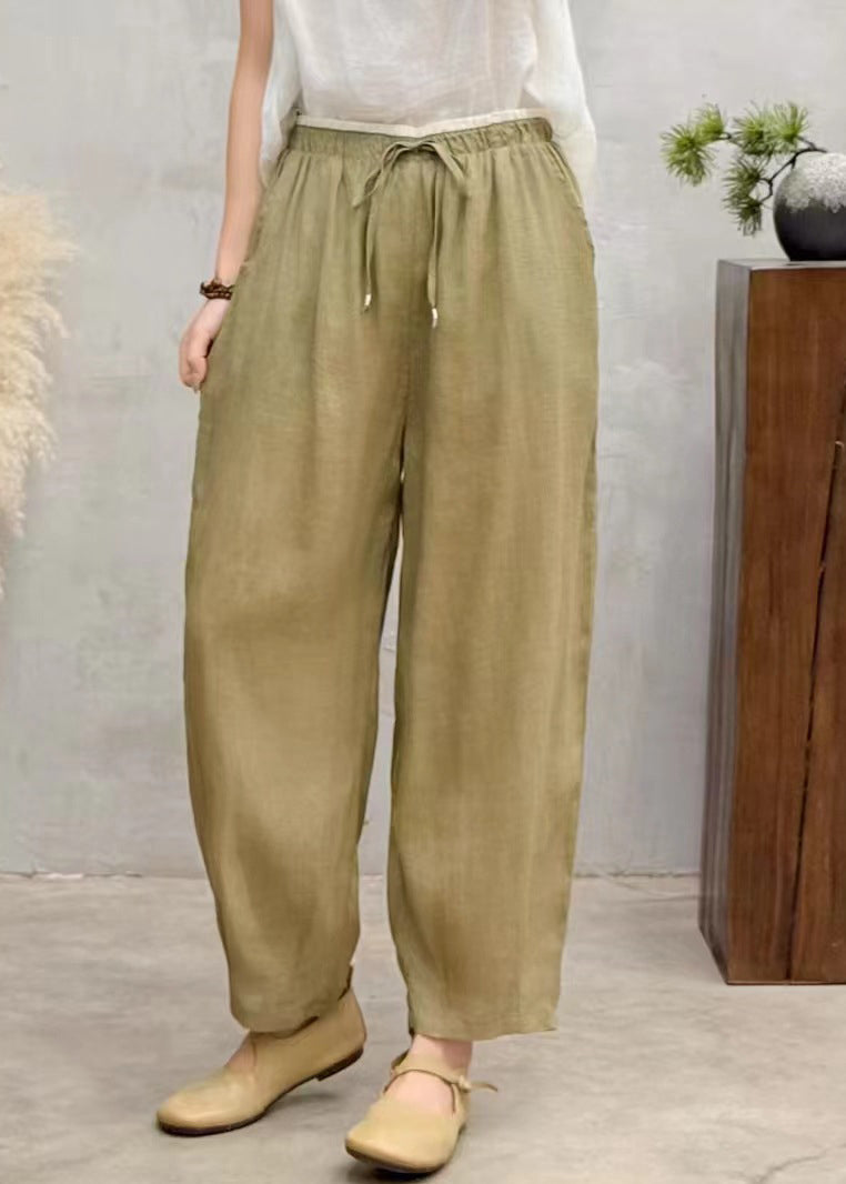Pantalon d'été surdimensionné en lin marron simple sarouel