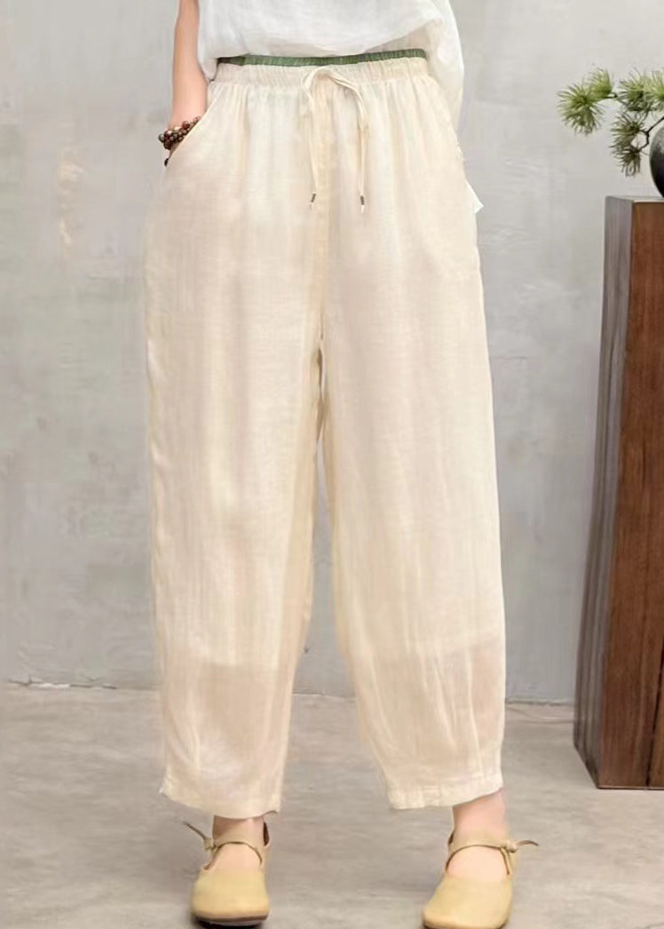 Pantalon d'été surdimensionné en lin marron simple sarouel