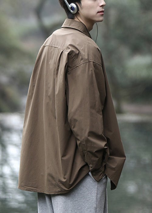 Männer Einfache Peter Brown Hemden Pan Kragen Baumwolle Frühling