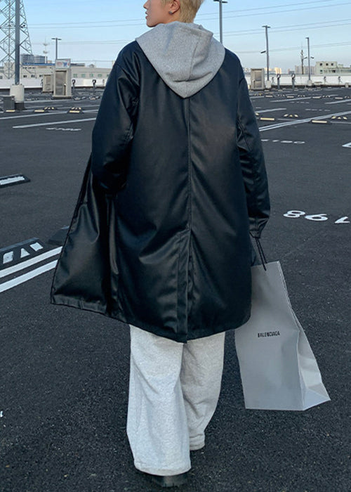 Schlichter brauner Peter-Pan-Kragen mit Knopfleiste aus Kunstleder für Herren, Frühling, RN024