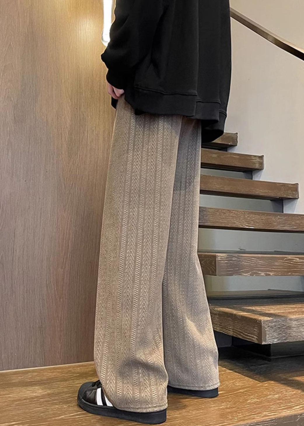 Pantalon marron en chenille pour homme, poches d'automne, taille unie, simple et élastique