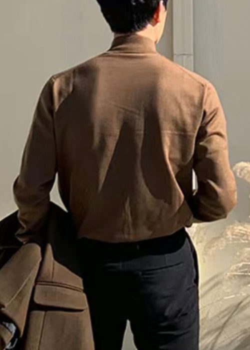 Einfache Braun Rollkragen Solide Strick Männer Pullover Winter RJ039