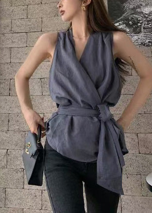 Gilet d'été en lin gris anthracite, tunique Simple Silm