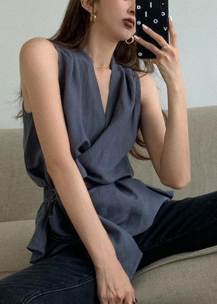 Gilet d'été en lin gris anthracite, tunique Simple Silm