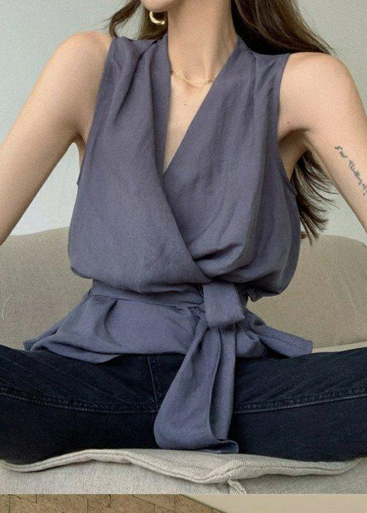 Gilet d'été en lin gris anthracite, tunique Simple Silm